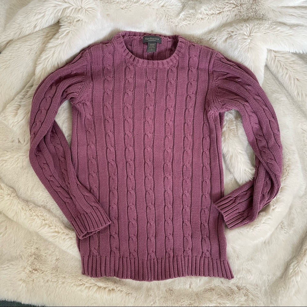 Van Heusen Mauve Cable Knit Sweater Sz large